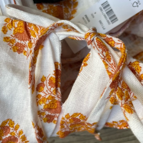 NWT J. Crew Smocked Linen Dress In Gathered Floral Block Print White/Orange SZ 4 - Picture 6 of 15